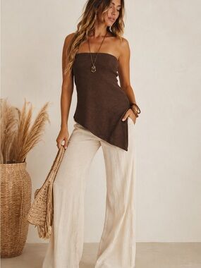 Free People Krista Cotton-linen Sweater strapless top OR skirt - brown, medium